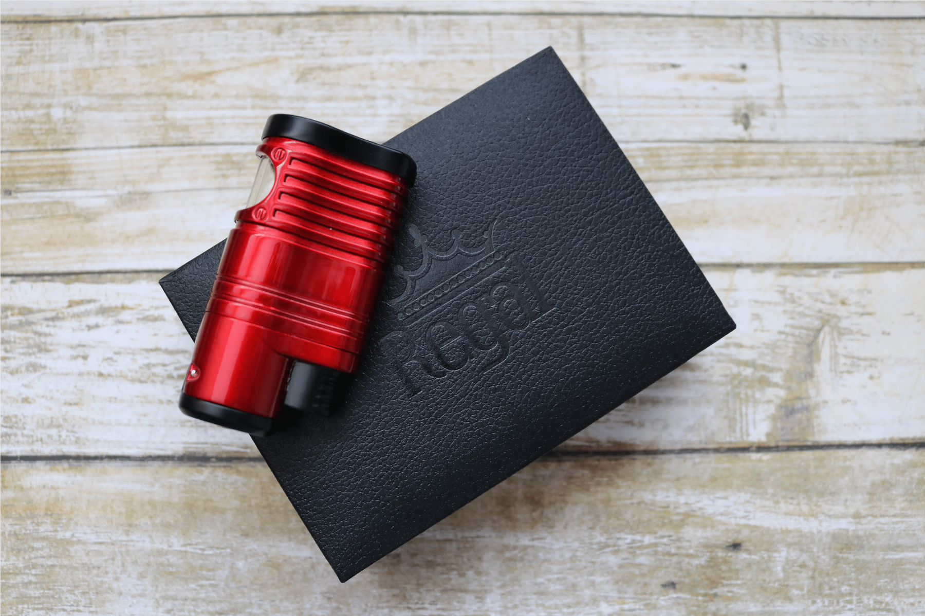 A Closer Look at the Regal Quad-Torch Red Flame Lighter - Metallic Red