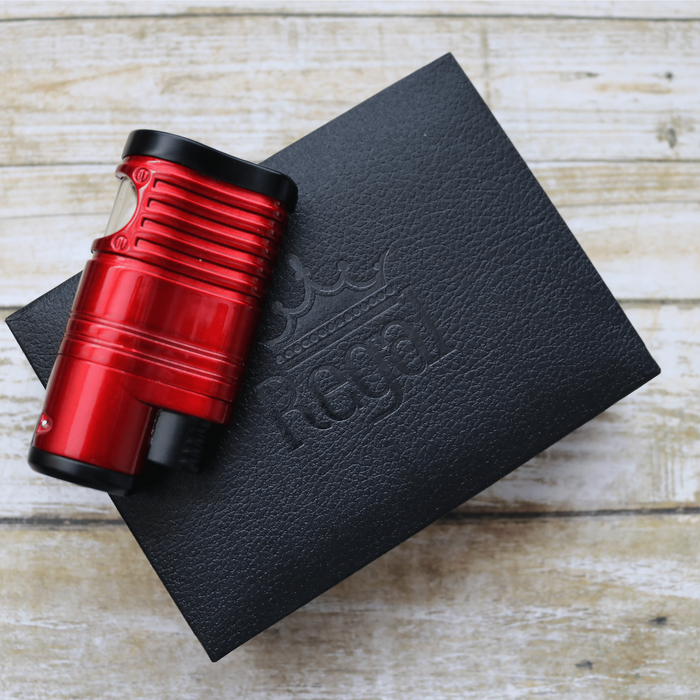 A Closer Look at the Regal Quad-Torch Red Flame Lighter - Metallic Red