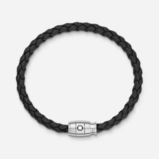 Montblanc Bracelet Steel 3 Rings Closing and Black Leather