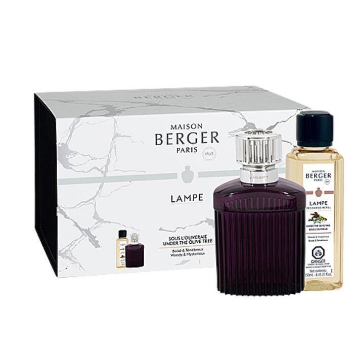 Maison Berger Alpha Scandalous Plum Lamp Gift Set with 250ml (8.5oz) Under the Olive Tree Fragrance