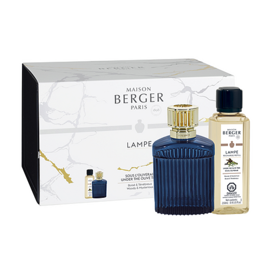 Maison Berger Alpha Imperial Blue Lamp Gift Set with 250 ml (8.5oz) Under the Olive Tree Fragrance